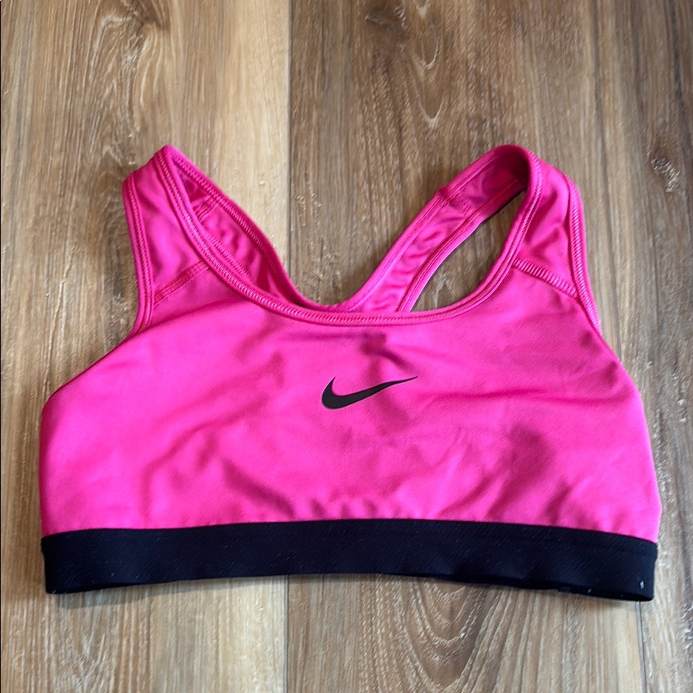 Nike Pink and Black Sports Bra with Racerback Design